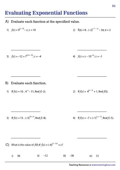 evaluating exponential functions worksheet answers